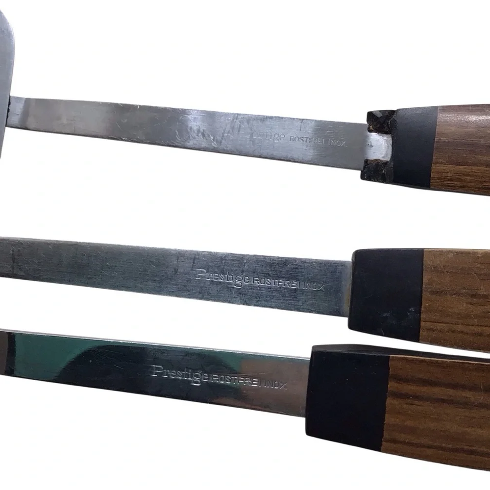 Vintage Prestige Rostfrei Inox 4pc Utensil Set Ladles Spatula Fork Wood Look